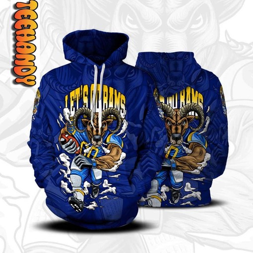 Stay Warm and Cheer for Los Angeles Rams with 3D Hoodie All Over Print