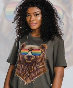 Stepmom Bear Unisex Shirt, LGBT Gay Pride, Rainbow Love Symbol Shirt, Pride Months Minimalist Movie Shirts