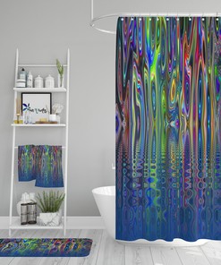 Stormy Boho Abstract Shower Curtain Set with Optional Bath Mat and Towels