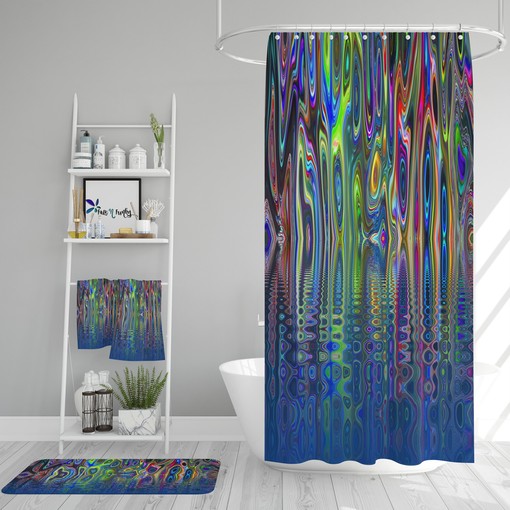 Stormy Boho Abstract Shower Curtain Set with Optional Bath Mat and Towels