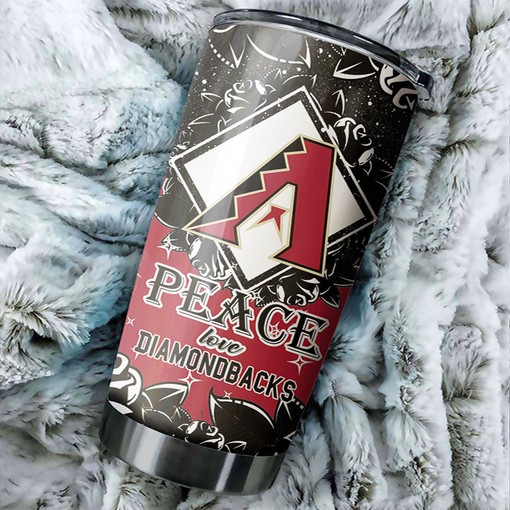 Striking Arizona Diamondbacks MLB Tumbler with Catchy Peace Love Design and Iconic MLB Logo
