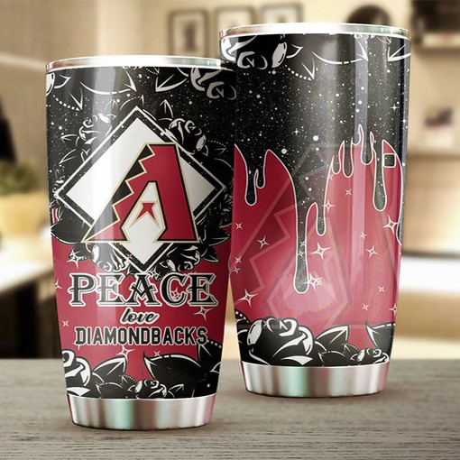 Striking Arizona Diamondbacks MLB Tumbler with Catchy Peace Love Design and Iconic MLB Logo - Image 2