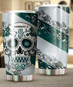 Striking Seattle Mariners MLB Tumbler for Die-Hard Fans with Iconic Skull Design and MLB Logo