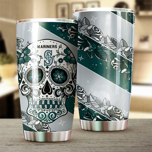 Striking Seattle Mariners MLB Tumbler for Die-Hard Fans with Iconic Skull Design and MLB Logo