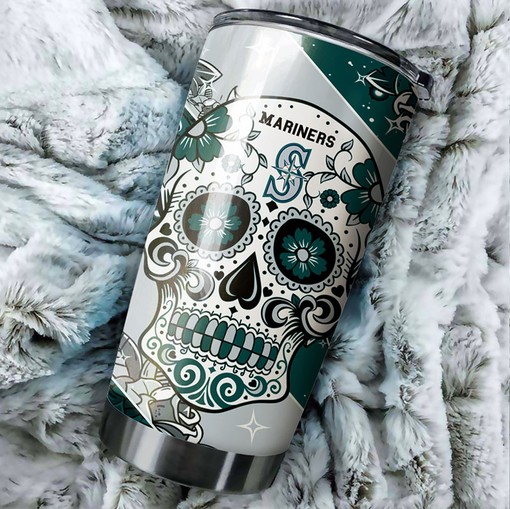 Striking Seattle Mariners MLB Tumbler for Die-Hard Fans with Iconic Skull Design and MLB Logo - Image 2