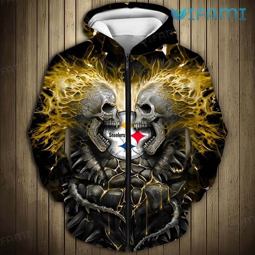 Striking Skeleton Face To Face - Unique Steelers All Over Print Hoodie with Bold Design