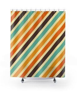 Striped Boho Retro Shower Curtain, 60's 70's Hippie Bathroom Accessory, Tub Curtain with Groovy Vibes