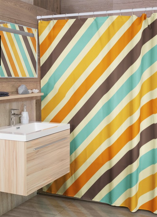 Striped Boho Retro Shower Curtain, 60's 70's Hippie Bathroom Accessory, Tub Curtain with Groovy Vibes - Image 3