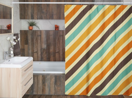 Striped Boho Retro Shower Curtain, 60's 70's Hippie Bathroom Accessory, Tub Curtain with Groovy Vibes - Image 4