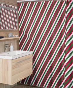 Striped Christmas Shower Curtain, Retro Festive Bathroom Accessory