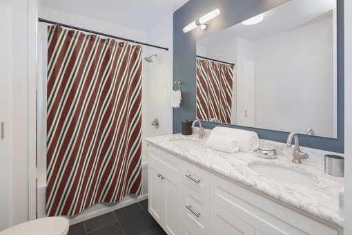 Striped Christmas Shower Curtain, Retro Festive Bathroom Accessory - Image 2