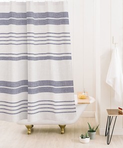 Striped Farmhouse Shower Curtain in Purple - Perfectly Fitting Bath Curtain