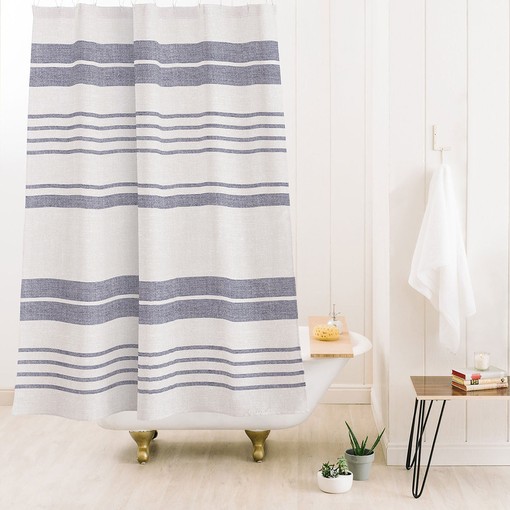 Striped Farmhouse Shower Curtain in Purple - Perfectly Fitting Bath Curtain