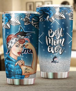Strong and Caring Best Moms Ever with Beautiful Sunflower and MLB Logo - Miami Marlins MLB Tumbler