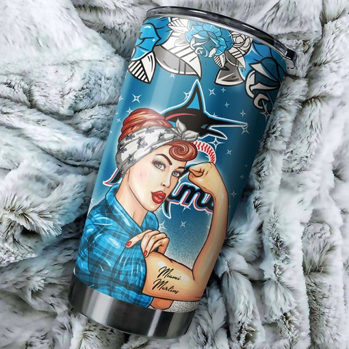 Strong and Caring Best Moms Ever with Beautiful Sunflower and MLB Logo - Miami Marlins MLB Tumbler - Image 2