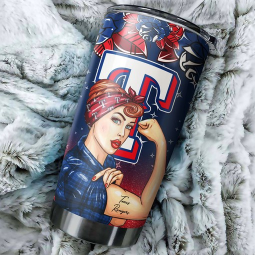 Strong and Caring Best Moms Ever with MLB Logo - Texas Rangers MLB Tumbler with Personalized Design - Image 2