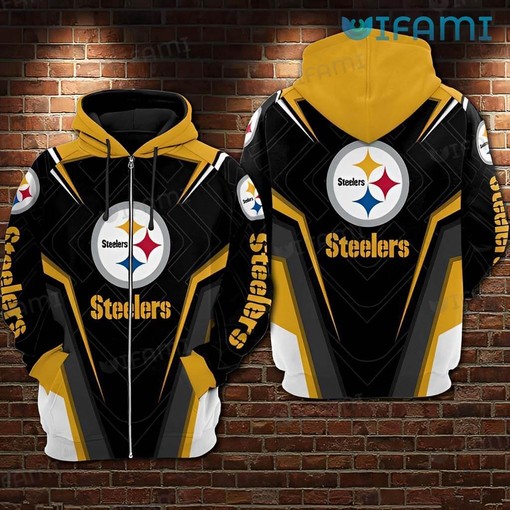 Stunning All Over Print Zip Up Hoodie Men - Steelers Color Block with Urban Design