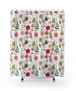 Stylish Botanical Poppies Shower Curtain, Unique Floral Design