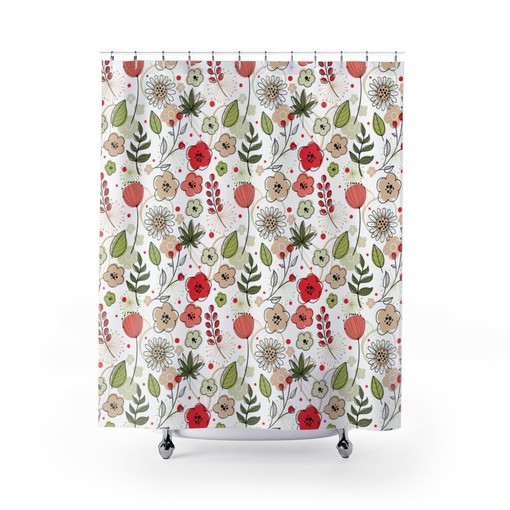Stylish Botanical Poppies Shower Curtain, Unique Floral Design