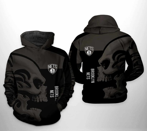 Stylish Brooklyn Nets NBA Team Skull All-Over Print Hoodie