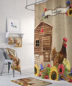 Stylish Chicken Farmhouse Shower Curtain with Farmhouse Elements for Your Bathtub