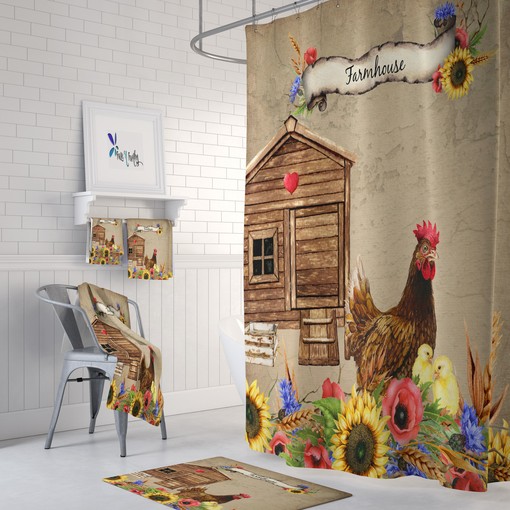 Stylish Chicken Farmhouse Shower Curtain with Farmhouse Elements for Your Bathtub