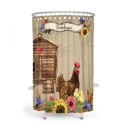 Stylish Chicken Farmhouse Shower Curtain with Farmhouse Elements for Your Bathtub - Image 2