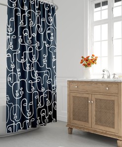 Stylish Contemporary Shower Curtain, Boho Bathroom Design, Face Print, Housewarming