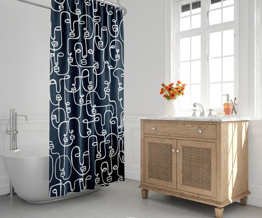 Stylish Contemporary Shower Curtain, Boho Bathroom Design, Face Print, Housewarming