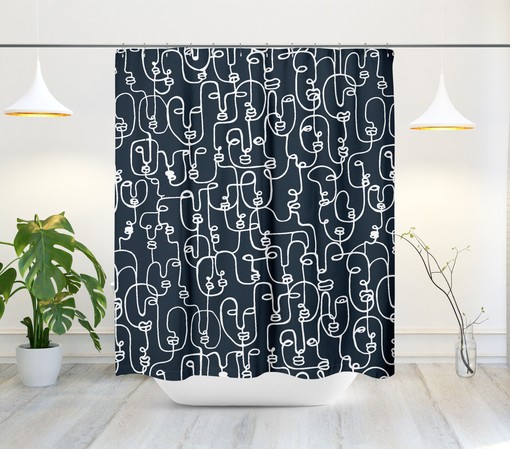 Stylish Contemporary Shower Curtain, Boho Bathroom Design, Face Print, Housewarming - Image 2