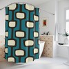 Stylish Geometric Dark Teal, Blue, Black, and Cream Mid Century Modern Retro Shower Curtain for a Modern Bathroom