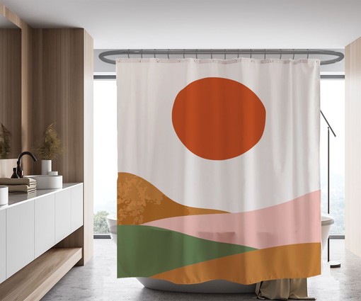 Stylish Nordic Hill&Sun Landscape Shower Curtain - Modern Design for Your Bathroom Decor - Image 2