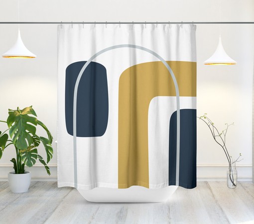 Stylish Rainbow Arch Shower Curtain with Geometric Shapes Design, Contemporary Bathroom - Image 2
