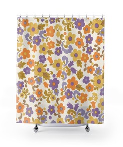 Stylish Retro 70s Aesthetic Shower Curtain: Hippie Bath Decor Idea