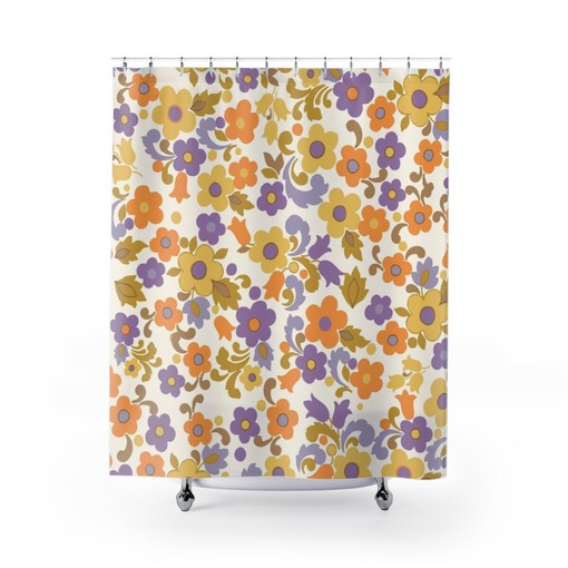 Stylish Retro 70s Aesthetic Shower Curtain: Hippie Bath Decor Idea