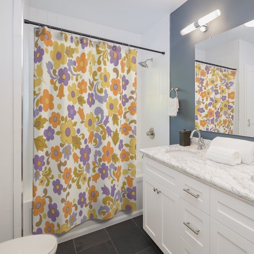 Stylish Retro 70s Aesthetic Shower Curtain: Hippie Bath Decor Idea - Image 2