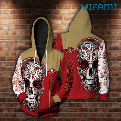 Sugar Skull All Over Print Hoodie for San Francisco 49ers Fans with 3D Design