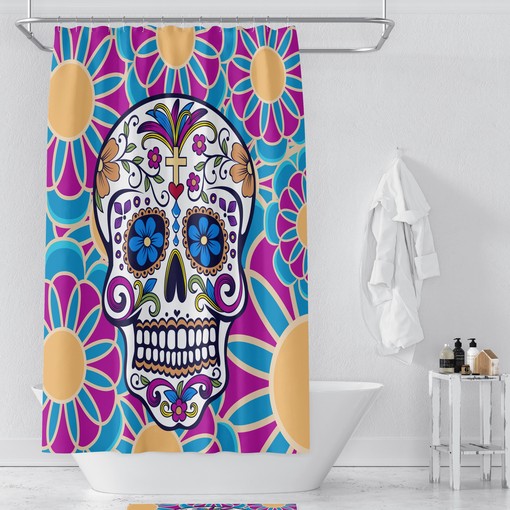 Sugar Skull Bathroom Set featuring Shower Curtain, Bath Mat, and Towels for Gothic Touches - Image 2