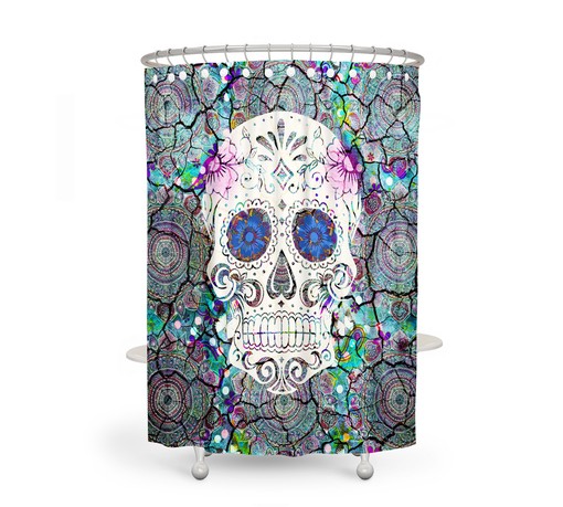 Sugar Skull Colorful Mosaic Boho Shower Curtain / Halloween Bath Decor / Bohemian Bathroom Accessories - Image 2