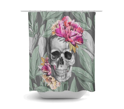 Sugar Skull Floral Day Of The Dead Shower Curtain Set - Unique Bathroom Decor - Image 2