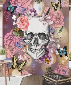 Sugar Skull Floral Shower Curtain Set with Bath Mat and Towels - Chic and Unique Bathroom Decor