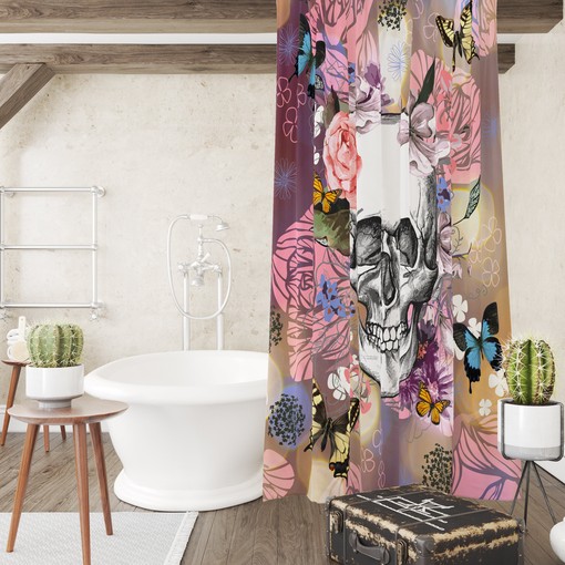 Sugar Skull Floral Shower Curtain Set with Bath Mat and Towels - Chic and Unique Bathroom Decor - Image 2