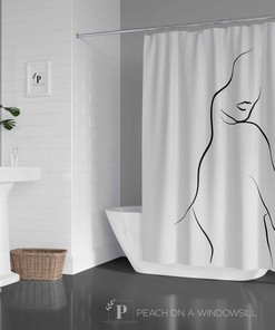 Sultry and Sexy Lady Shower Curtain with Feminine Nude Line Art Design