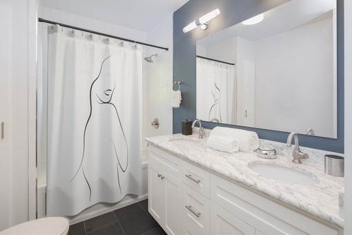Sultry and Sexy Lady Shower Curtain with Feminine Nude Line Art Design - Image 2