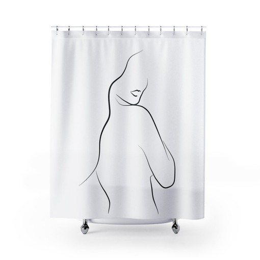 Sultry and Sexy Lady Shower Curtain with Feminine Nude Line Art Design - Image 3