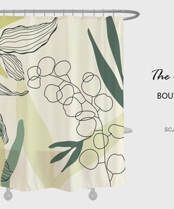 Summer Art Leaf Waterproof Shower Curtain | Bath Curtain + Hooks | Customizable | Home Decor + Quotes