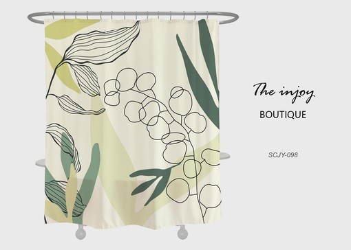 Summer Art Leaf Waterproof Shower Curtain | Bath Curtain + Hooks | Customizable | Home Decor + Quotes