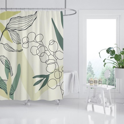 Summer Art Leaf Waterproof Shower Curtain | Bath Curtain + Hooks | Customizable | Home Decor + Quotes - Image 2
