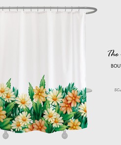 Summer Flower Shower Curtain for Bathroom, Customizable Size, Plant Home Decor