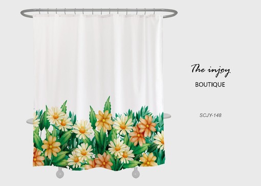 Summer Flower Shower Curtain for Bathroom, Customizable Size, Plant Home Decor